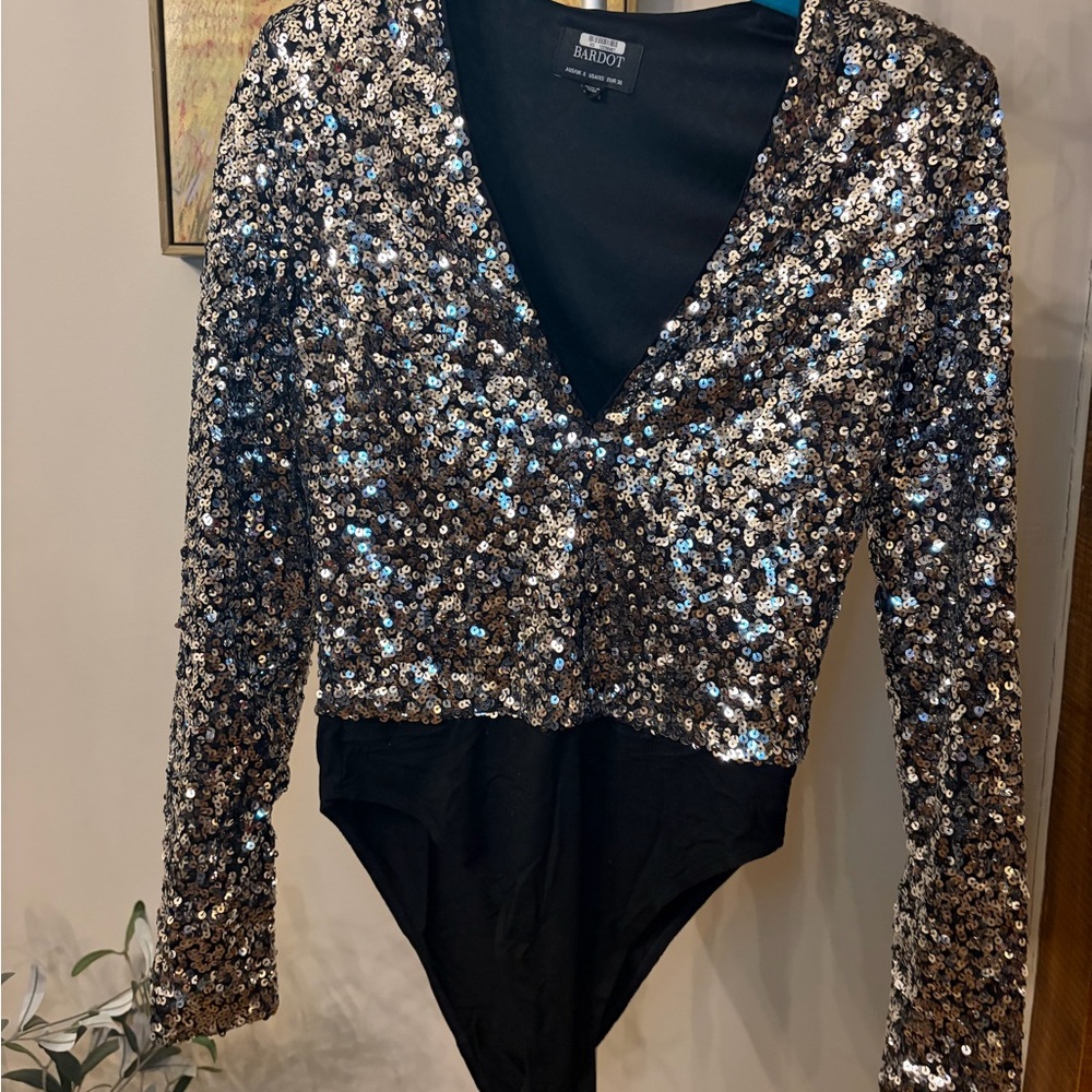 Bardot Black and silver Sequin Bodysuit
